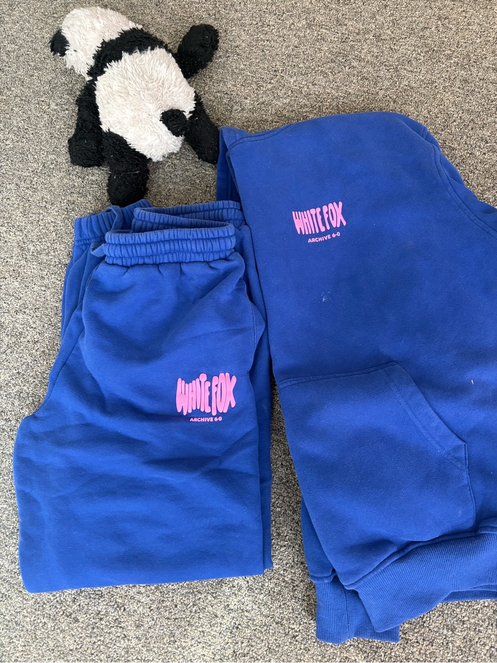White Fox Boutique Blue Sweatpants with Pink Logo